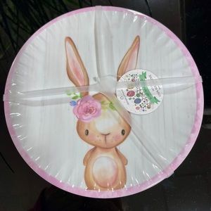 Pink Easter Bunny Girl Melamine Dessert Plates Salad Appetizers, set of 8 NWT